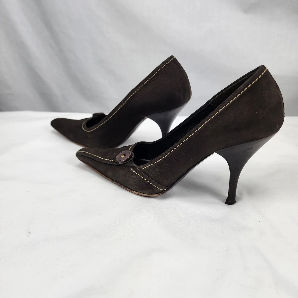 Prada Brown Leather Heels Women's Prada Size 36 US 6 - Picture 3 of 9